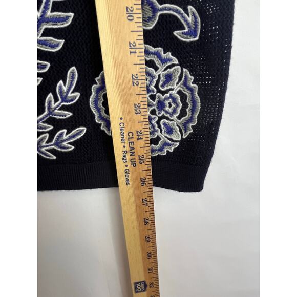 Tori Burch Women's Small Blue/Gray 100% Merino Wool Embroidered Sweater Vest - Picture 5 of 7